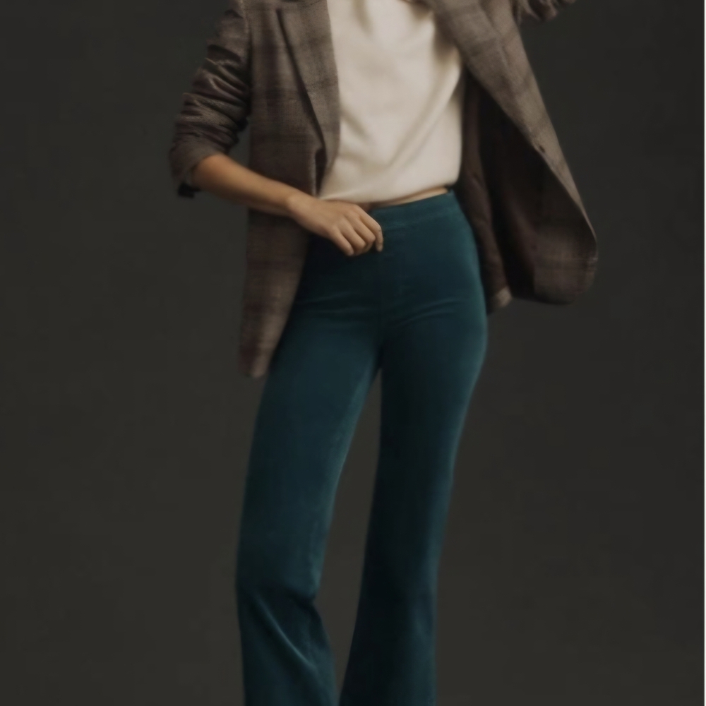 Anthropologie Teal Velvet Pull-On Flare Pants XL